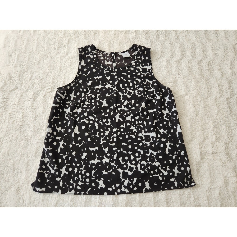 Cabi Poppy Top 5353 Black White Floral Sleeveless Blouse Tank Shell Size M